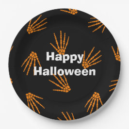 Happy Halloween Party Orange Bones Pappteller