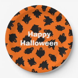Happy Halloween Party Orange Ghost Pappteller