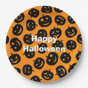 Happy Halloween Party Orange Pumpkin Pappteller