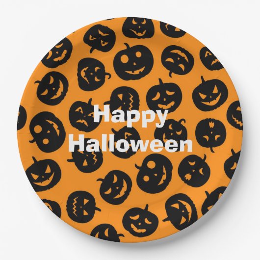 Happy Halloween Party Orange Pumpkin Pappteller (Vorderseite)
