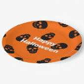 Happy Halloween Party Orange Skull Pappteller (Schrägansicht)