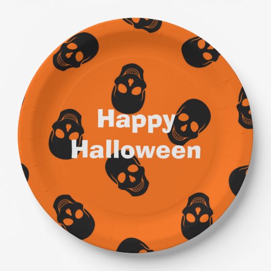 Happy Halloween Party Orange Skull Pappteller (Vorderseite)