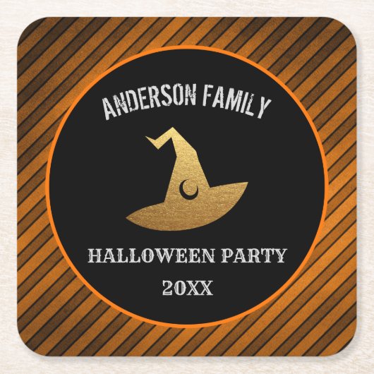 Happy Halloween Party Personalisiert Hexenhut trin Rechteckiger Pappuntersetzer (Vorderseite)