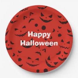 Happy Halloween Party Red Pumpkin Lächeln Pappteller