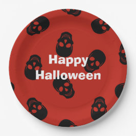 Happy Halloween Party Red Skull Paper Plate Pappteller
