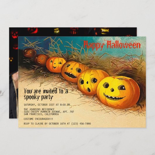 Happy Halloween Party Spooktacular Funny Pumpkins Einladung (Vorne/Hinten)