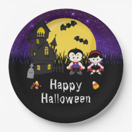 Happy Halloween Party Vampires Lila Pappteller