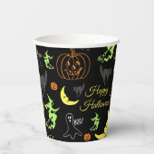 Happy Halloween Pattern Black Pappbecher (Vorderseite)