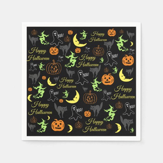 Happy Halloween Pattern Black Serviette (Vorderseite)