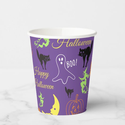 Happy Halloween Pattern Lila Pappbecher (Links)