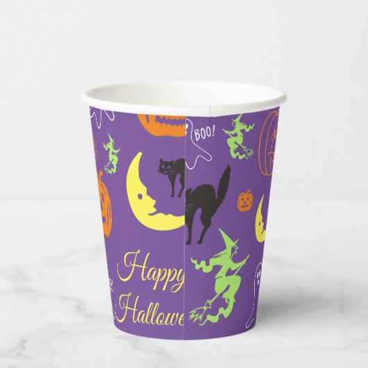 Happy Halloween Pattern Lila Pappbecher (Rechts)