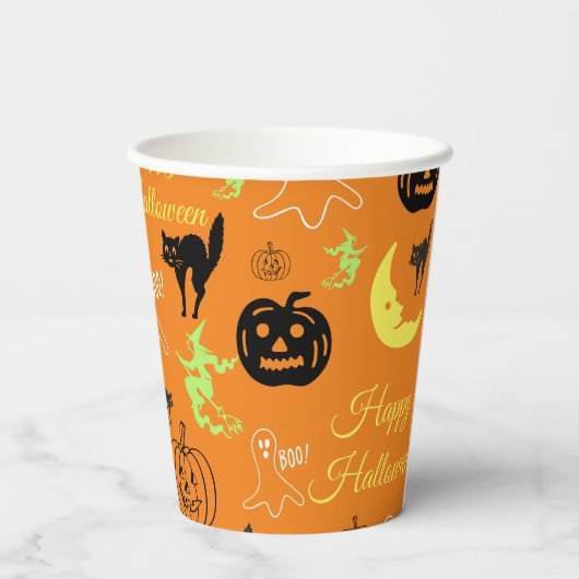 Happy Halloween Pattern Orange Pappbecher (Rückseite)