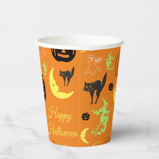 Happy Halloween Pattern Orange Pappbecher (Rechts)