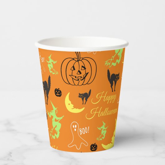 Happy Halloween Pattern Orange Pappbecher (Vorderseite)