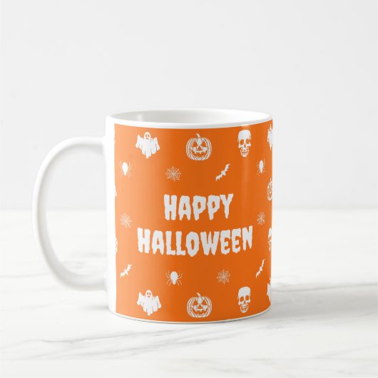 Happy Halloween Pattern Orange White Kaffeetasse (Links)
