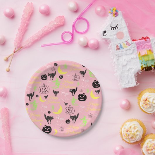 Happy Halloween Pattern Pink Pappteller (Party)