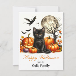Happy Halloween Personalisiert Cat Pumpkin Mitteilungskarte
