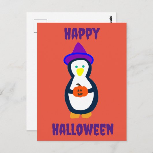 Happy Halloween Pinguin Postkarte (Vorne/Hinten)
