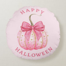 Happy Halloween Pink Coquette Bow Pumpkin