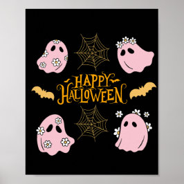 Happy Halloween Pink Ghosts Wall Art Poster