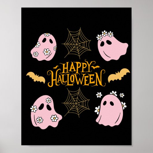 Happy Halloween Pink Ghosts Wall Art Poster (Vorne)