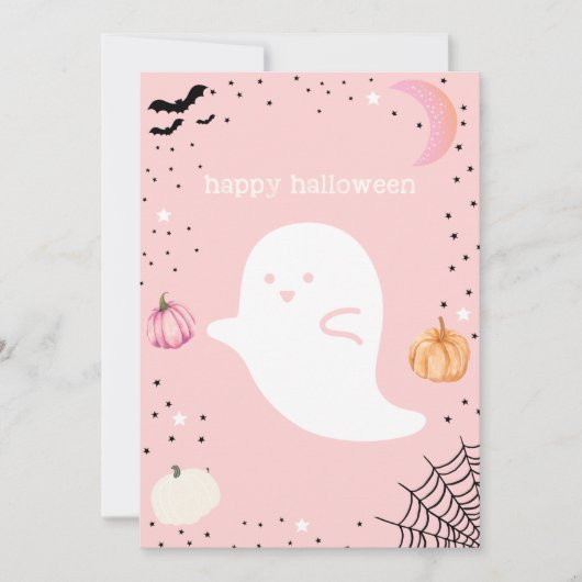 Happy Halloween Pink Niedlich Ghost Card (Vorderseite)