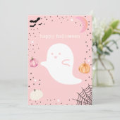 Happy Halloween Pink Niedlich Ghost Card (Stehend Vorderseite)