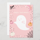 Happy Halloween Pink Niedlich Ghost Card (Vorne/Hinten)