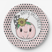 Happy Halloween | Pink Pumpkin and Polka Dots Pappteller (Vorderseite)