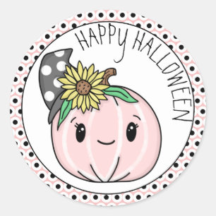 Happy Halloween   Pink Pumpkin and Polka Dots Runder Aufkleber