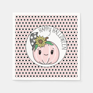 Happy Halloween Pink Pumpkin and Polka Dots Serviette