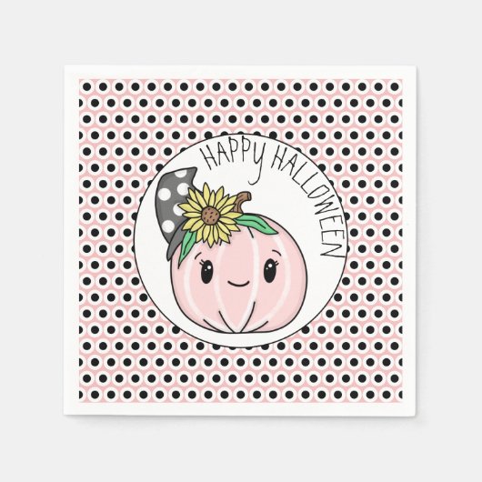 Happy Halloween | Pink Pumpkin and Polka Dots Serviette (Vorderseite)