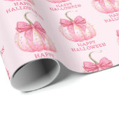 Happy Halloween Pink Pumpkin Coquette Bow Geschenkpapier (Rolleneckpunkt)