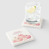 Happy Halloween Pink Pumpkin-Untersetzer Steinuntersetzer (Seitenansicht)