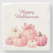 Happy Halloween Pink Pumpkin-Untersetzer Steinuntersetzer (Vorderseite)