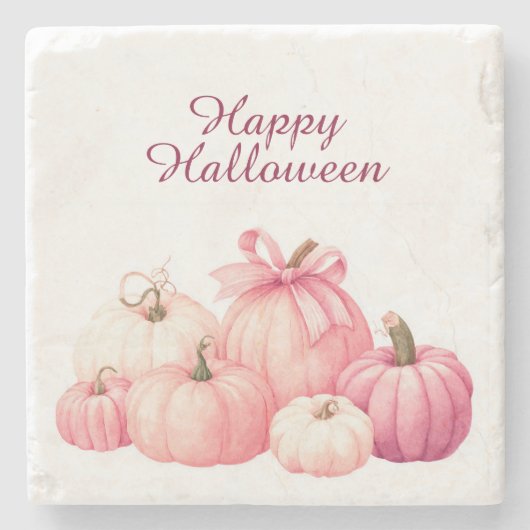 Happy Halloween Pink Pumpkin-Untersetzer Steinuntersetzer (Vorderseite)