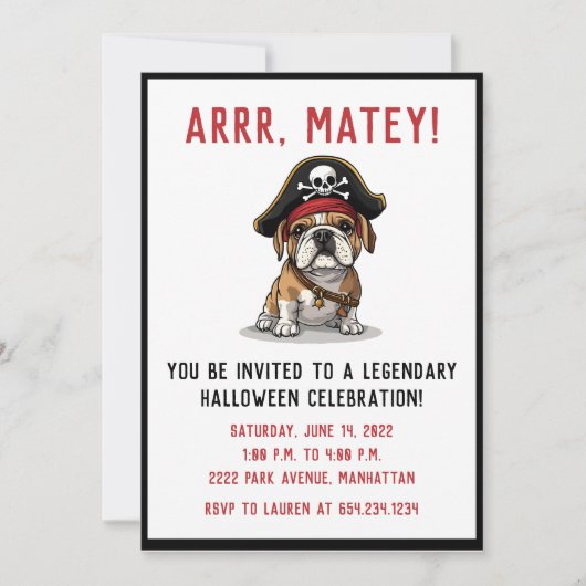 Happy Halloween Pirate English Bulldog Einladung (Vorderseite)