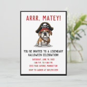 Happy Halloween Pirate English Bulldog Einladung (Stehend Vorderseite)