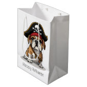 Happy Halloween Pirate English Bulldog Mittlere Geschenktüte (Vorderseite Schrägansicht)