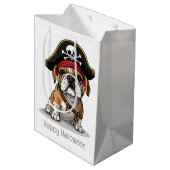 Happy Halloween Pirate English Bulldog Mittlere Geschenktüte (Rückseite Schrägansicht)