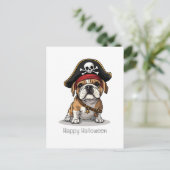 Happy Halloween Pirate English Bulldog Postkarte (Stehend Vorderseite)