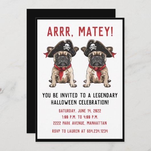 Happy Halloween Pirate French Bulldog Einladung (Vorne/Hinten)