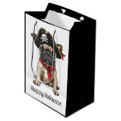 Happy Halloween Pirate French Bulldog Mittlere Geschenktüte (Vorderseite Schrägansicht)
