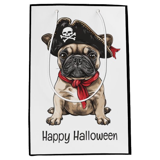 Happy Halloween Pirate French Bulldog Mittlere Geschenktüte (Vorderseite)