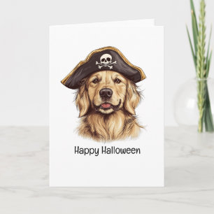 Happy Halloween Pirate Golden Retriever Hund Skull Karte