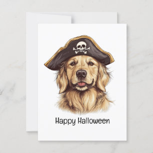 Happy Halloween Pirate Golden Retriever Hund Skull Postkarte