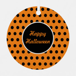 Happy Halloween Polka Dot Metal Ornament (Orange)