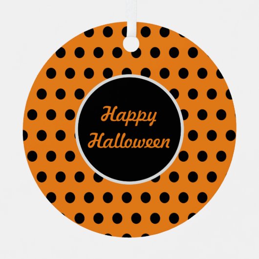 Happy Halloween Polka Dot Metal Ornament (Orange) (Vorderseite)