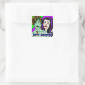 Happy Halloween | Pop Art zombie Vampire Quadratischer Aufkleber (Tasche)
