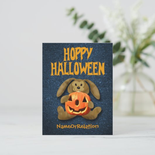 Happy Halloween Postcard Bunny Jack-o-Lantern Postkarte (Stehend Vorderseite)